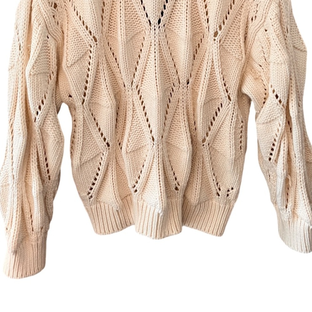Zara Diamond Knit Cardigan Chunky Slouchy Oversized Neutral Cream Sweater S - Picture 8 of 12